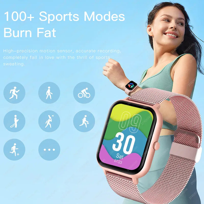 2023 New Bluetooth Call Smart Watch Women Men Heart Rate Blood Oxygen Voice Assistant 100+Sports Ladies Smartwatch For Xiaomi Monte Capri