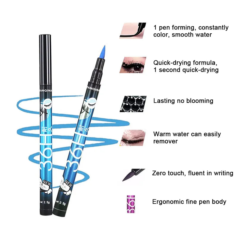 Black Liquid Eyeliner Waterproof Eyeliner Pencil 36H Long-Lasting Liquid Eye Liner Pen Quick-Dry No Blooming Cosmetics Tool Monte Capri