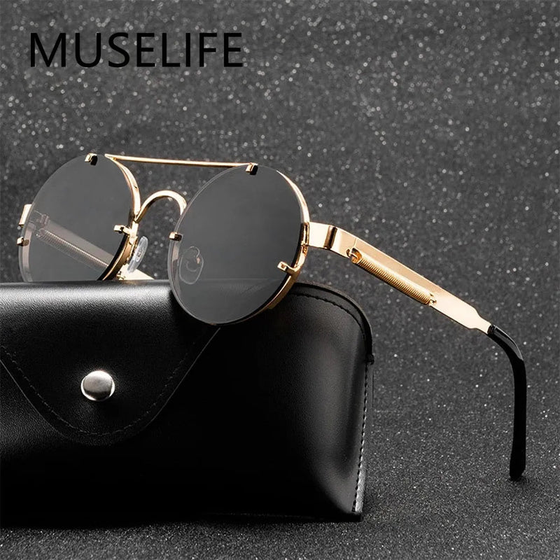 Classic Gothic Steampunk Sunglasses Luxury Brand Designer High Quality Men and Women Retro Round Metal Frame Sunglasses UV400 Monte Capri