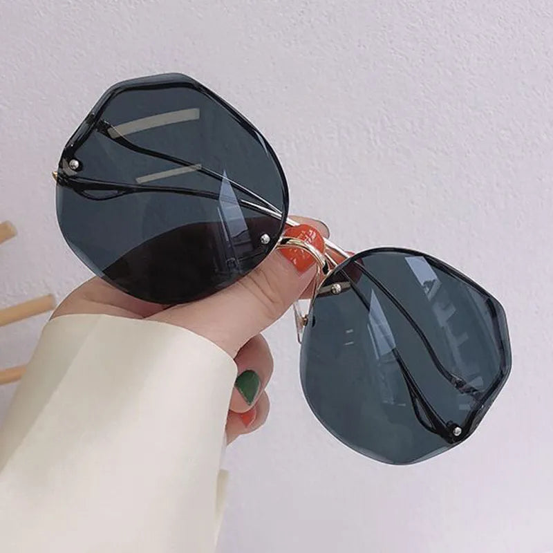 Irregular Round Sunglasses Woman Brand Designer Gradient Fashion Sun Glasses Female Rimless Metal Curved Temples Oculos De Sol Monte Capri