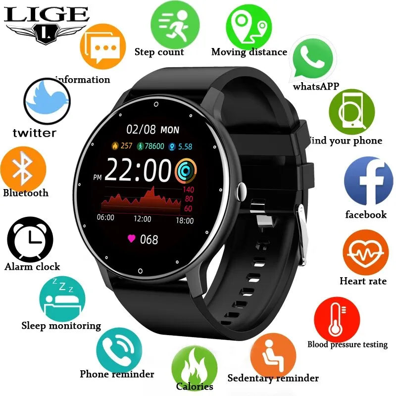 LIGE Smart Watch Men Women Full Touch Screen Sport Fitness Watch Man IP67 Waterproof Bluetooth For Android IOS Smartwatch Men Monte Capri