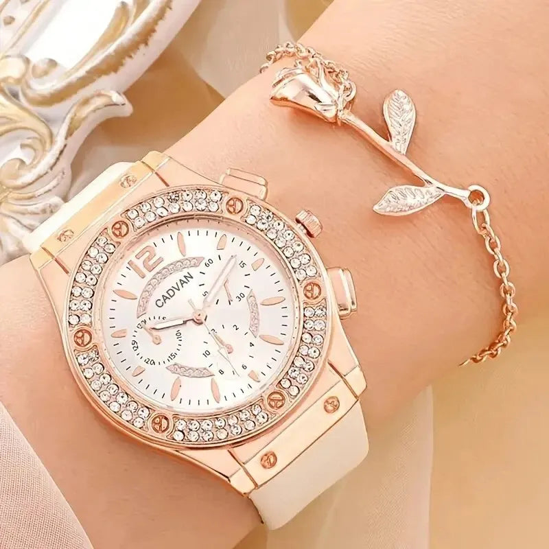 Kit Relógio Feminino Rhinestone e bracelete