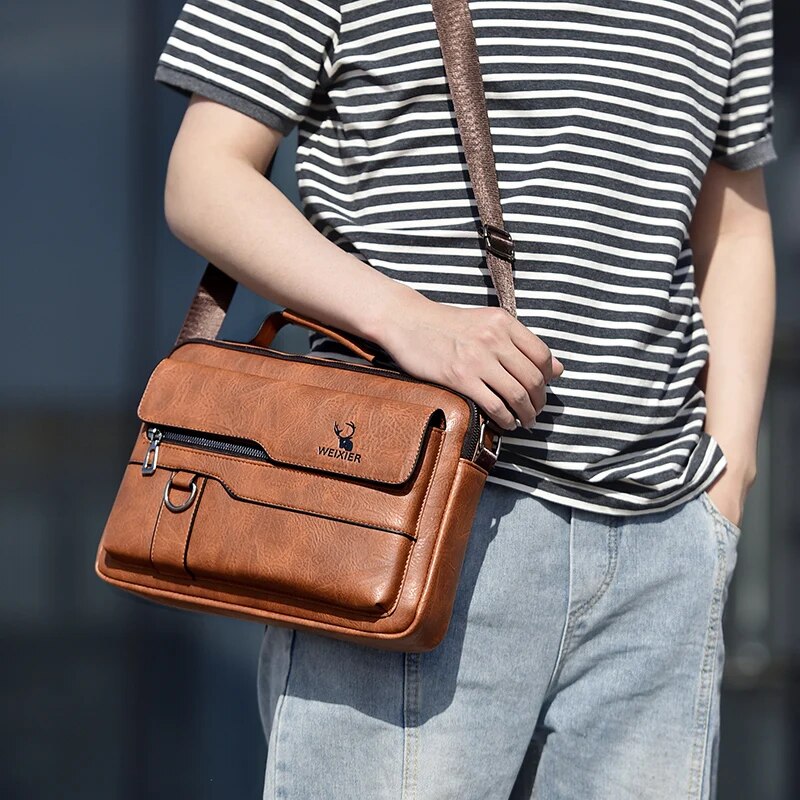 Weixier Men Shoulder Bag for 9.7 Ipad Men PU Leather Flaps Men's Crossbody Bag Business Flap Male Solid Messenger Bag Travel Bag Monte Capri